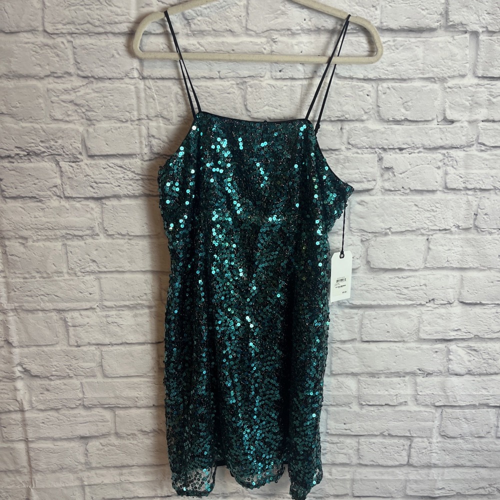 Leith NWT Y2K Glam Emerald Green Sequin Slip Dress Size L Hoco Festival